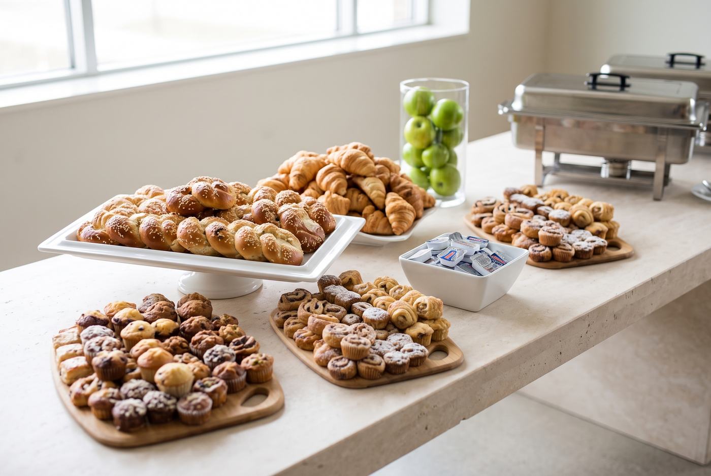Corporate catering buffet set for a working lunch
