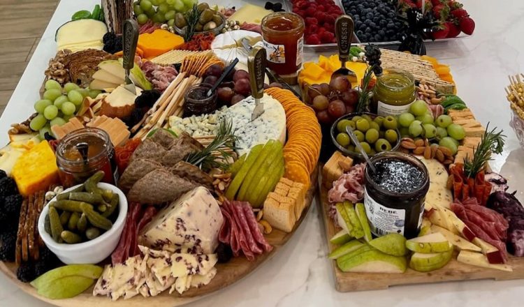 Charcuterie and grazing board laid out for a private party