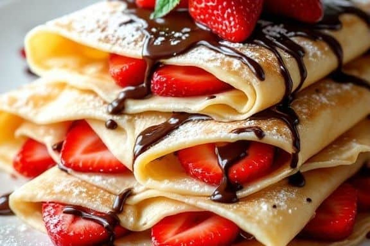Crepes with fresh strawberries and chocolate