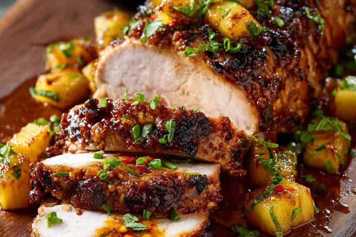 Roasted pork loin with fresh pineapple salsa